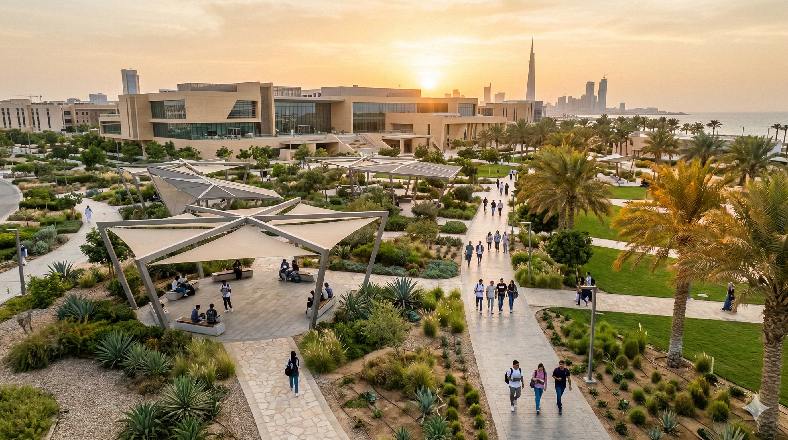 KAU Central Campus Park - modern walkway with palm trees and native vegetation