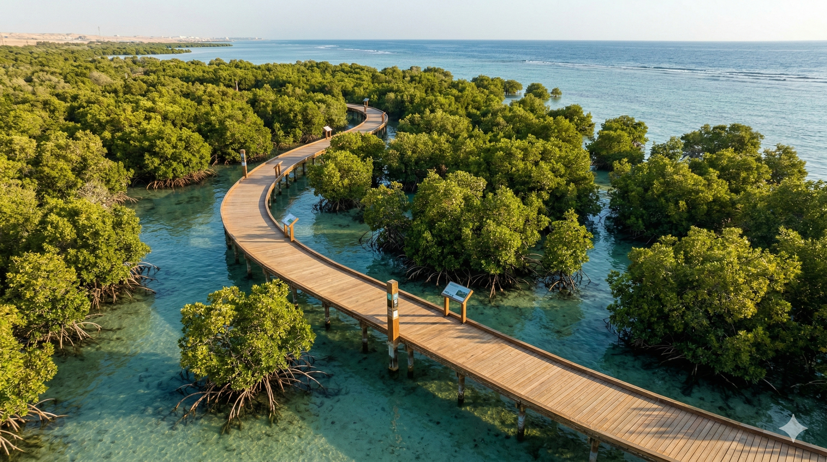 Red Sea Mangrove Rehabilitation - wooden boardwalk through restored mangrove forest